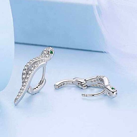 White Green Zircon Stone Snake Hoop Earrings Silver Wedding Jewelry For Women - Picture 13 of 13